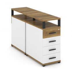 Тумба двухсторонняя опорная приставная с 4-мя ящиками и надставкой CОНCЕПТ CН.ДТГО-003 Б/В Сандал Янтарный Белый бриллиант Черный / CONCEPT CN.DTGO-003 B/W