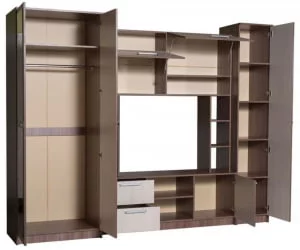 Современная стенка в гостиную Флора Ясень Шимо тёмный светлый