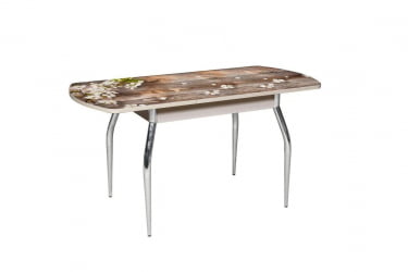 Стол раздвижной 1,45 Грация, СТЕКЛО, опоры изогнутые ХРОМ, Дуб беленый/128947691