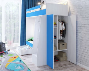 Кровать двухъярусная Юниор-6 Белое дерево Голубой
