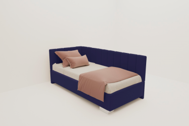 ДЕТСКАЯ МЯГКАЯ ИНТЕРЬЕРНАЯ КРОВАТЬ ТЕРРА С ОРТОПЕДИЧЕСКИМ ОСНОВАНИЕМ (BERHOUSE) Цвет фасада: Синий; Материал фасада: Металл/Велюр; Спальное место: 900х1900
