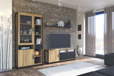 Гостиная Техно №2 Дуб золотой/Чёрный