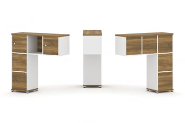 Надставка на стол низкая односторонняя + задняя стенка (5шт.) + блок с 2-мя ящиками (2шт.) + распашной фасад (2 шт.) CONCEPT CN.ONN-004 Сандал Янтарный  Белый бриллиант Белый металл