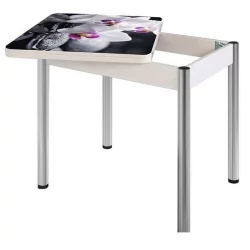 Стол поворотно-раскладной 1,2 Ника, СТЕКЛО, опоры D50 круглые ХРОМ, Беленый дуб/R041