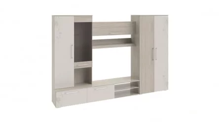 Современная стенка в гостиную Мишель Ясень шимо/Бежевый глянец