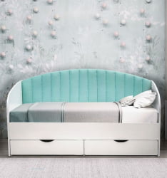 Кровать с продольной мягкой спинкой Софа №12 (800х1600) Дуб Крафт серый Велюр 017