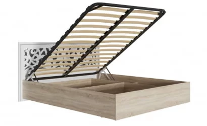 Двуспальная кровать с подъёмным механизмом Мадлен 02 Дуб сонома светлый Ясень белый Серебро