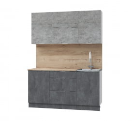 Кухня в гостиную Асти-бетон 1.6, белый/бетон светлый/ бетон темный/ ПФ дуб бунратти (б/с 500)