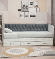 Кровать с продольной мягкой спинкой Софа №14 (900х2000) Ясень Анкор светлый Велюр 108