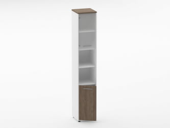 Шкаф 5 узкий верх стеклянная дверь, низ закрытый, две полки открытые Deka 10.23.19Л Дуб Верцаска/Белый