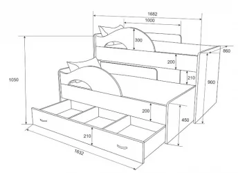 Кровать выкатная двухъярусная РАДУГА Без ящика Ясень шимо темный / Ясень шимо светлый