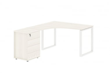 Стол эргономичный с тумбой левый ЕДИС ЕКCЕТ 1318 Л Ясень Траун Белый / EDIS EQCET L