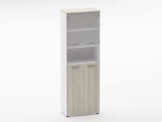 Шкаф 5 широкий  верх стеклянная дверь, низ закрытый, с нишей Дека 10.23.201 Дуб Сантана светлый/Белый / Deka