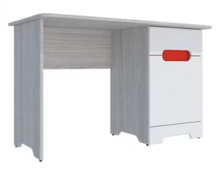 Письменный стол с полками и ящиками Палермо-3 Юниор Белый глянец Ясень шимо светлый Красный