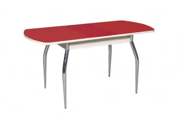 Стол раздвижной 1,45 Грация, СТЕКЛО, опоры изогнутые ХРОМ, Дуб беленый/Рубин