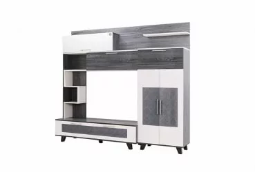 Стенка Элена Лайт 1 Ясень Черный Бодега Белый