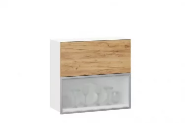 Шкаф кухонный 800 горизонтальный с 2 складными дверями комбинированный со стеклом Шервуд ЛД 281.981.000.137 Белый Дуб золотой