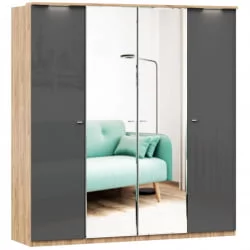 Шкаф четырехстворчатый с двумя зеркалами Фиджи 008 Дуб Золотой Антрацит