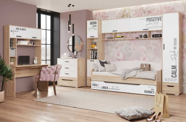 Кровать-софа Джуниор, выдвижная, дуб сонома/ дуб сонома, белый