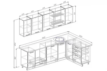 Гарнитур кухонный угловой 2600 Руанда 2600х1600