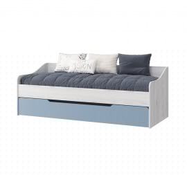 Одноярусная детская кровать Стич, выдвижная, ясень анкор светлый/серо-голубой