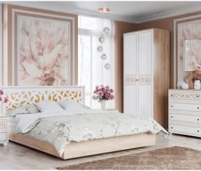 Кровать 1,6 м без ортопеда Мадлен 08 Дуб сонома светлый Ясень белый Золото