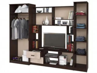 Современная стенка в гостиную Флора Ясень Шимо тёмный светлый