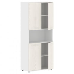 Шкаф с двумя комплектами глухих малых дверей ЕДИС ЕХCС 85.4 Ясень Траун Белый Белый / EDIS EHCS