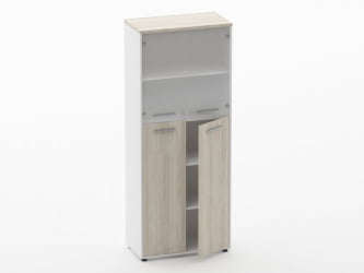 Шкаф 4 широкий верх стеклянные двери, низ закрытый Deka 10.19.191 Дуб Сантана светлый/Белый