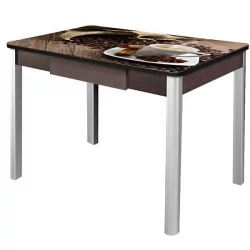 Стол нераздвижной с ящиком 1,0 Триумф, СТЕКЛО, опоры полуовал ХРОМ, Венге/R012_78983