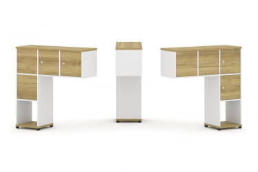 Надставка на стол низкая двухсторонняя + задняя стенка (4 шт.) + распашной фасад (4 шт.) CONCEPT CN.DNN-002 Дуб Винченцо Белый бриллиант Черный металл