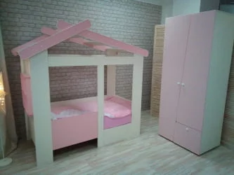 Кровать Теремок без ящика Белая-Розовая