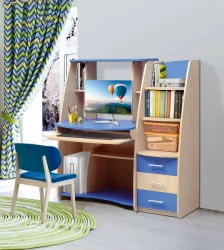 Письменный стол с полками и ящиками компьютерный №1 Клен/Синий