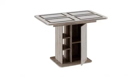 Стол обеденный Мюнхен тип 1 Дуб Сонома трюфель/Стекло бежевое с рисунком