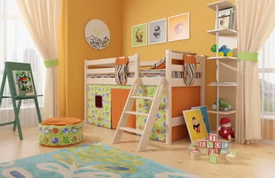 Кровать-домик Соня Вариант 12 с наклонной лестницей