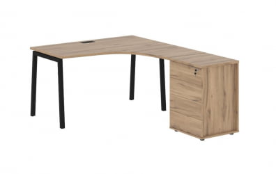 Стол эргономичный с тумбой (правый) ЕДИС ЕЛCЕТ 1318 Р Дуб Денвер светлый Черный / EDIS ELCET R