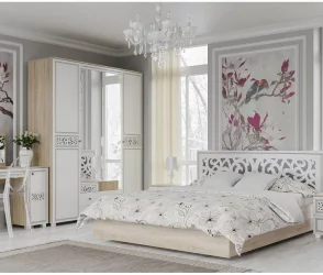 Кровать 1,6 м без ортопеда Мадлен 08 Дуб сонома светлый Ясень белый Серебро