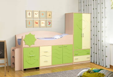 Набор модульной мебели для детской комнаты Юниор -12.1 МДФ матовый Дуб молочный/Синий/Ваниль