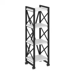 Стеллаж на колесных опорах - 4 полки LOFT  VR.L-MST.K-4.4 Металл черный Белый Бриллиант