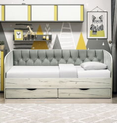 Кровать с продольной мягкой спинкой Софа №13 (800х1900) Дуб Сонома светлый Велюр 016