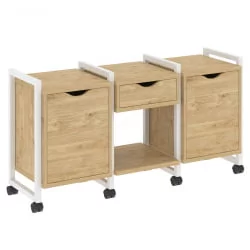 Тумба на колесных опорах наборная. Вариант №7 LOFT VR.L-TN-7.K Металл белый Тиквуд светлый