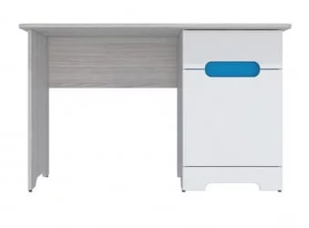 Письменный стол с полками и ящиками Палермо-3 Юниор Белый глянец Ясень шимо светлый Синий