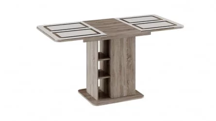 Стол обеденный Мюнхен тип 1 Дуб Сонома трюфель/Стекло бежевое с рисунком