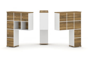 Надставка на стол высокая односторонняя + задняя стенка (8 шт.) + распашной фасад (6 шт.) CОНCЕПТ CН.ОНВ-009 Сандал Янтарный Белый бриллиант Белый металл / CONCEPT CN.ONV-009