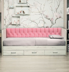 Кровать с продольной мягкой спинкой Софа №14 (900х2000) Ясень Анкор светлый Велюр 108