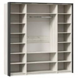 Шкаф четырехстворчатый с комбинированными дверями и паспарту Техно 15 Дуб Крафт белый Серый шифер