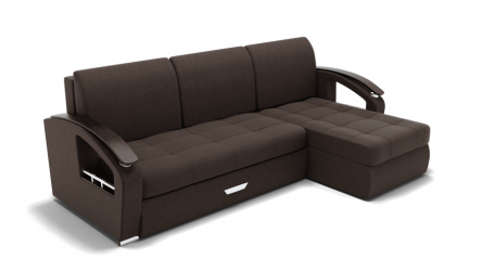Диван Дубай-1 с оттоманкой угол левый/правый (ЗР) Цвет фасада: Коричневый; Тип: Левый/правый; Материал фасада: Металл/Велюр
