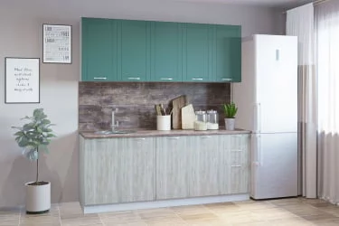 Гарнитур кухонный 2000 (врезная мойка) супермат бирюза/береза сильвер