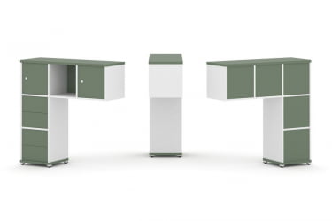 Надставка на стол низкая односторонняя + задняя стенка (5шт.) + блок с 2-мя ящиками (2шт.) + распашной фасад (2 шт.) CОНCЕПТ CН.ОНН-004 Кобо Белый бриллиант Белый металл / CONCEPT CN.ONN-004