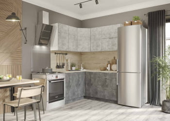 Угловая кухня Асти-бетон угловой 1.4*1.6м белый/бетон светлый/ бетон темный/ ПФ дуб бунратти (б/с 800)